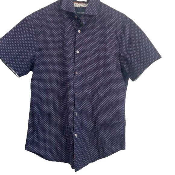 Ralph Lauren Denim & Flower Shirt Button Down Short Sleeve Men Medium Blue Dot - Picture 1 of 8